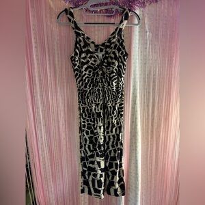 Diane Von Furstenberg Black and White Patterned Midi Dress